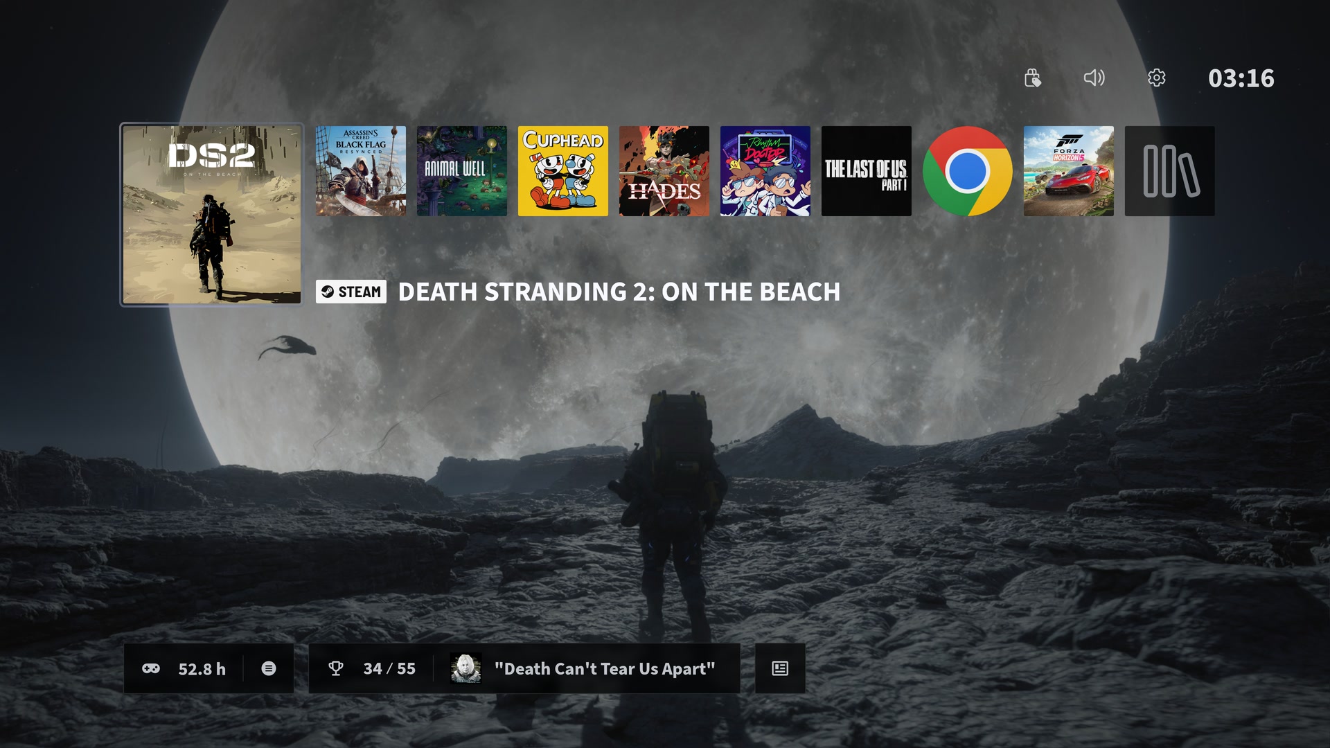 Ammonis home screen with game library, playtime, and achievement progress