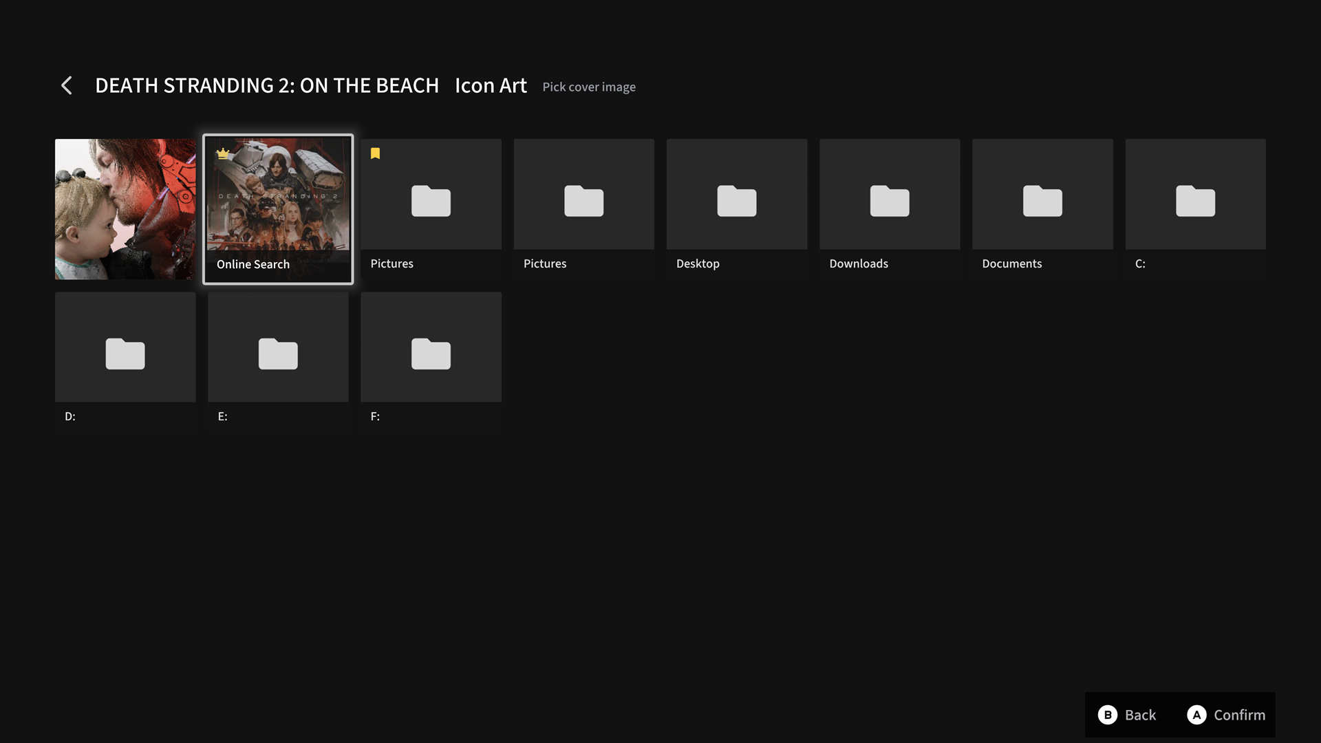 Icon art picker with online search and local folder options